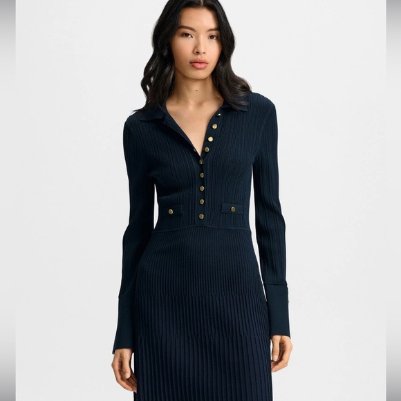 NWT Veronica Beard|| Lauper Knit Mini Dress
Navy Ribbed Shirtdress, Size Large - Picture 1 of 9